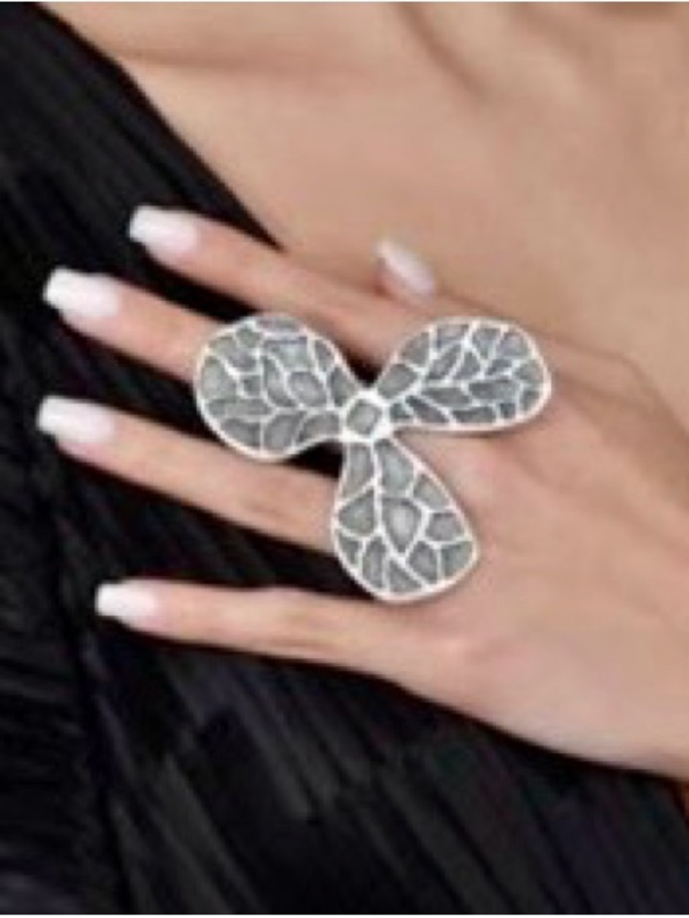 Silver Three-Petal Mosaic Statement Ring - Women Jewelry